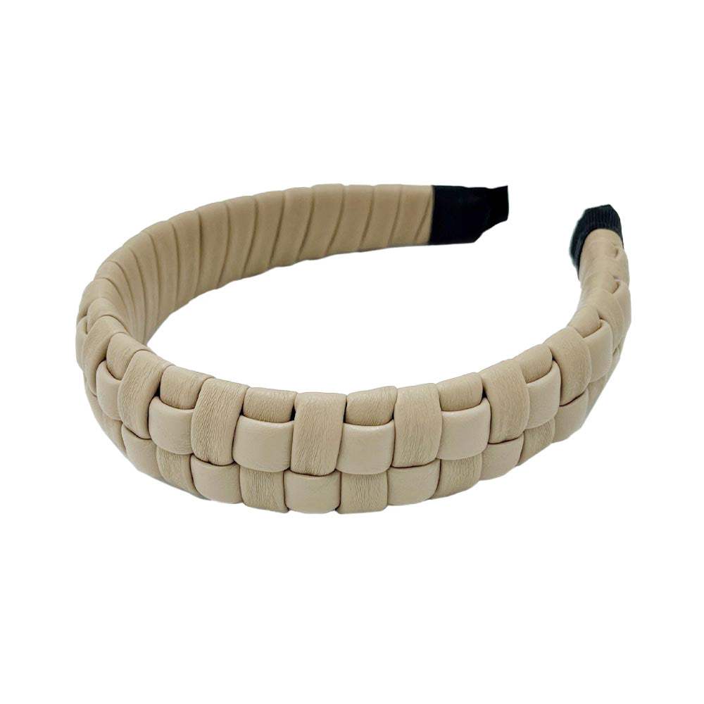 Faux Leather Padded Plaid Braided Headband - Madeline Love - Flyclothing LLC