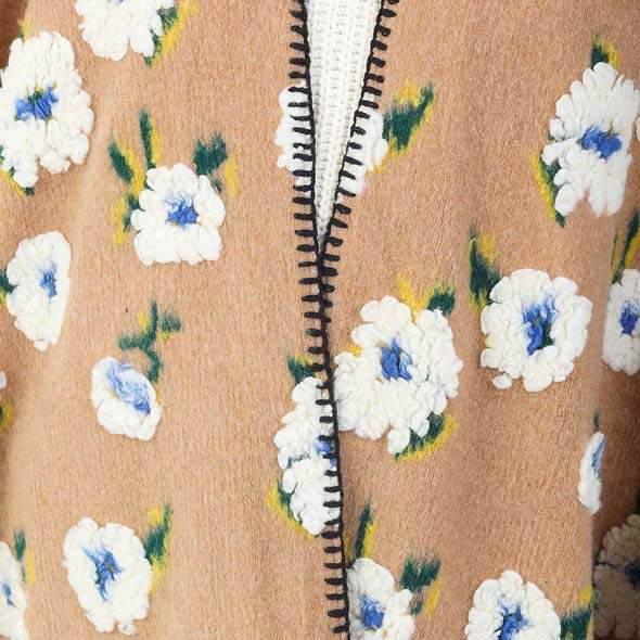 Floral Pattern Wool Blended Winter Kimono Poncho - Madeline Love - Flyclothing LLC