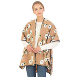 Floral Pattern Wool Blended Winter Kimono Poncho - Madeline Love - Flyclothing LLC