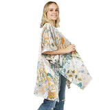 Floral Patterned Satin Cover Up Kimono Poncho - Madeline Love - Flyclothing LLC