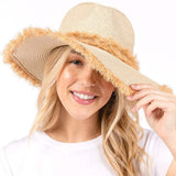 Frayed Band and Trip Straw Sun Hat - Madeline Love - Flyclothing LLC