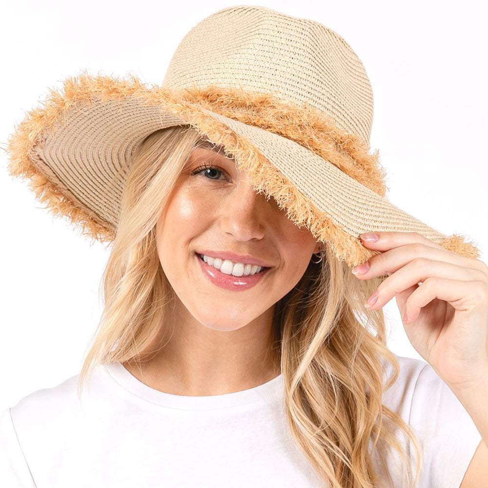 Frayed Band and Trip Straw Sun Hat - Madeline Love - Flyclothing LLC