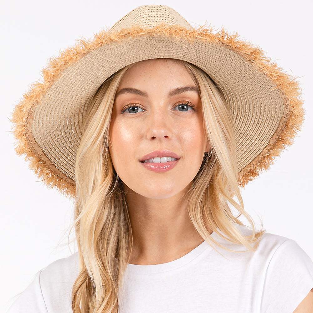 Frayed Band and Trip Straw Sun Hat - Madeline Love - Flyclothing LLC