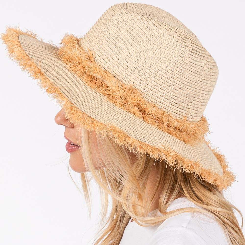 Frayed Band and Trip Straw Sun Hat - Madeline Love - Flyclothing LLC