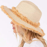 Frayed Band and Trip Straw Sun Hat - Madeline Love - Flyclothing LLC