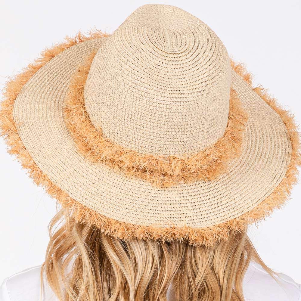 Frayed Band and Trip Straw Sun Hat - Madeline Love - Flyclothing LLC