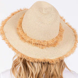 Frayed Band and Trip Straw Sun Hat - Madeline Love - Flyclothing LLC