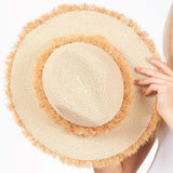 Frayed Band and Trip Straw Sun Hat - Madeline Love - Flyclothing LLC