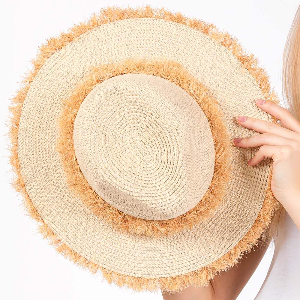 Frayed Band and Trip Straw Sun Hat - Madeline Love - Flyclothing LLC