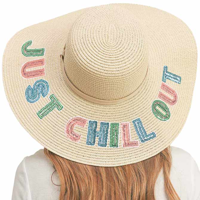 Just Chill Out Sequin Message Straw Panama Sun Hat - Madeline Love - Flyclothing LLC