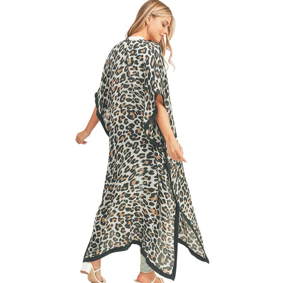 Leopard Patterned Cover Up Kimono Poncho - Madeline Love - Flyclothing LLC
