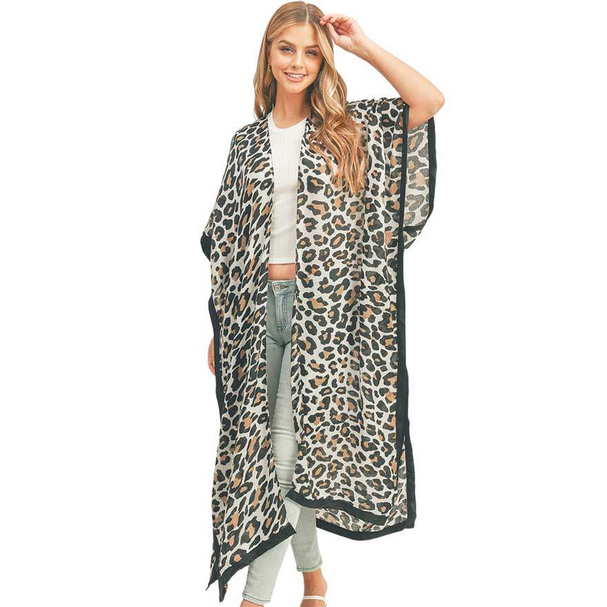 Leopard Patterned Cover Up Kimono Poncho - Madeline Love - Flyclothing LLC