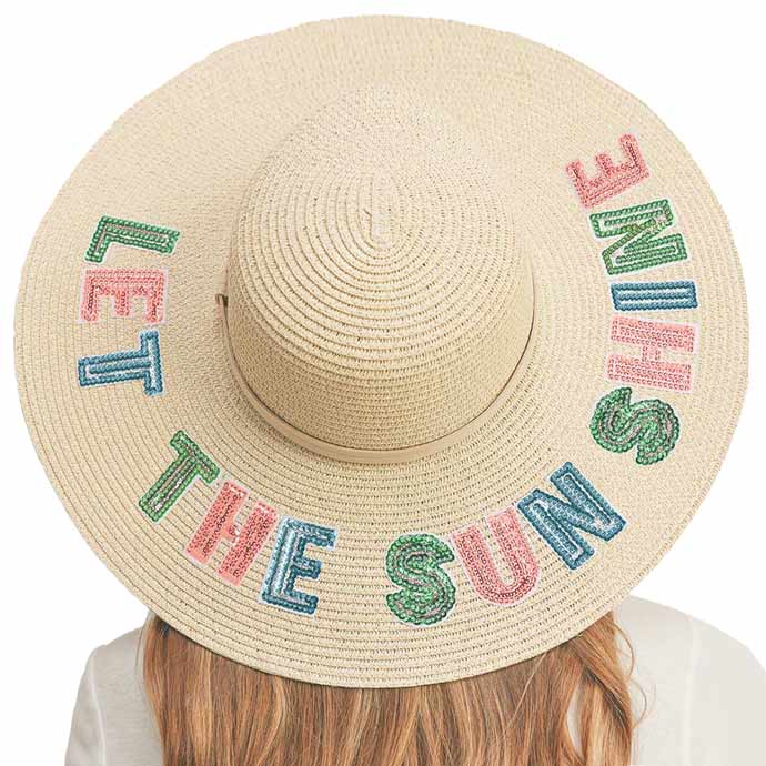 Let The Sun Shine Sequin Message Straw Panama Sun Hat - Madeline Love - Flyclothing LLC