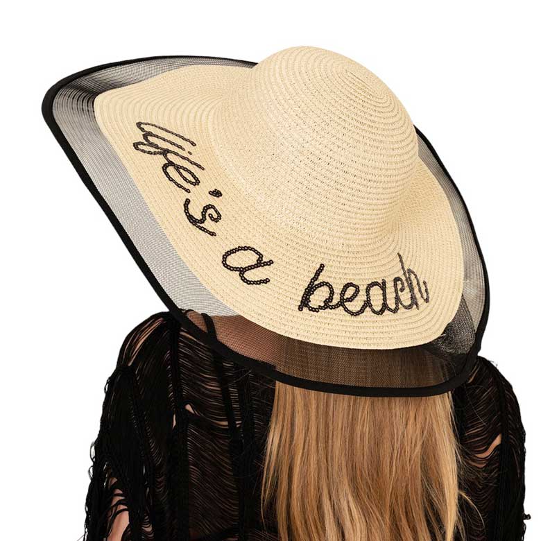 Life is a beach Message Mesh Brim Straw Sun Hat - Madeline Love - Flyclothing LLC