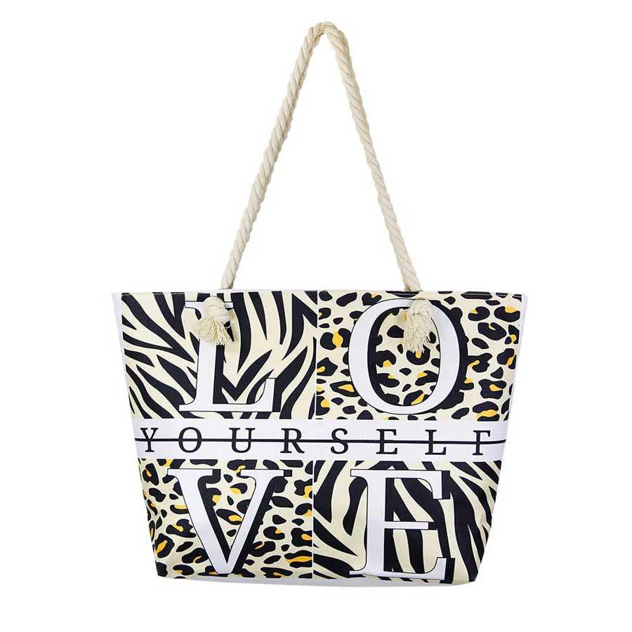 Love Yourself Animal Pattern Beach Bag - Madeline Love - Flyclothing LLC