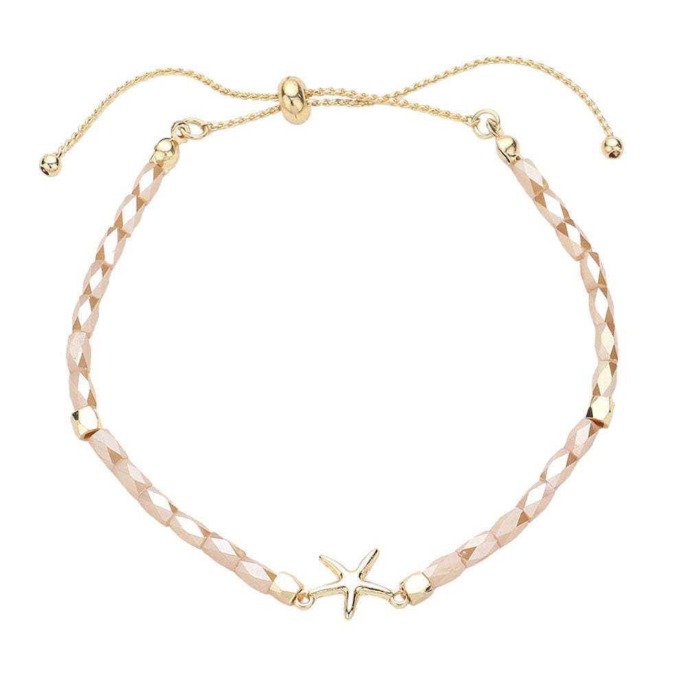 Metal Starfish Pointed Faceted Beaded Pull Tie Cinch Bracelet - Madeline Love - Flyclothing LLC
