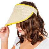 Solid Trimmed Straw Visor Sun Hat - Madeline Love - Flyclothing LLC