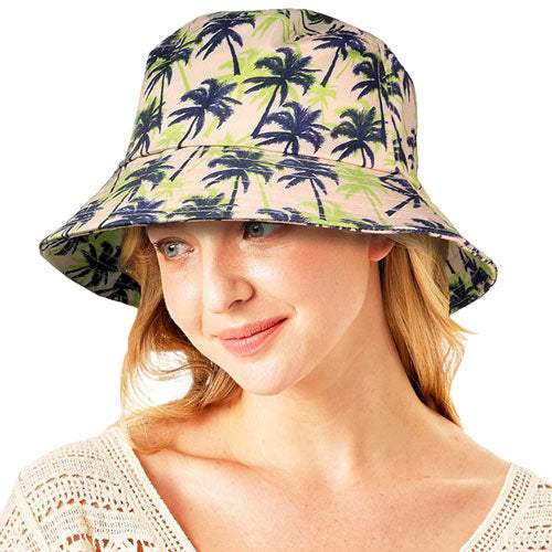 Palm Tree Printed Bucket Hat - Madeline Love - Flyclothing LLC