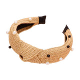 Pearl Embellished Straw Knot Burnout Headband - Madeline Love - Flyclothing LLC