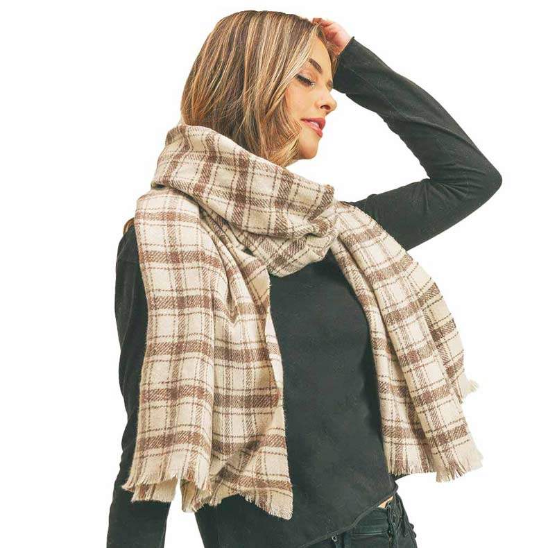 Plaid Check Lurex Oblong Scarf - Madeline Love - Flyclothing LLC