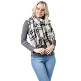 Plaid Check Oblong Scarf With Tassel - Madeline Love - Flyclothing LLC