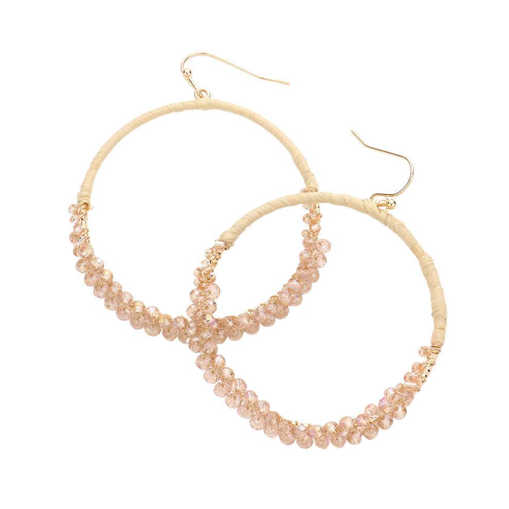 Raffia Faceted Bead Wrapped Open Metal Circle Earrings - Madeline Love - Flyclothing LLC