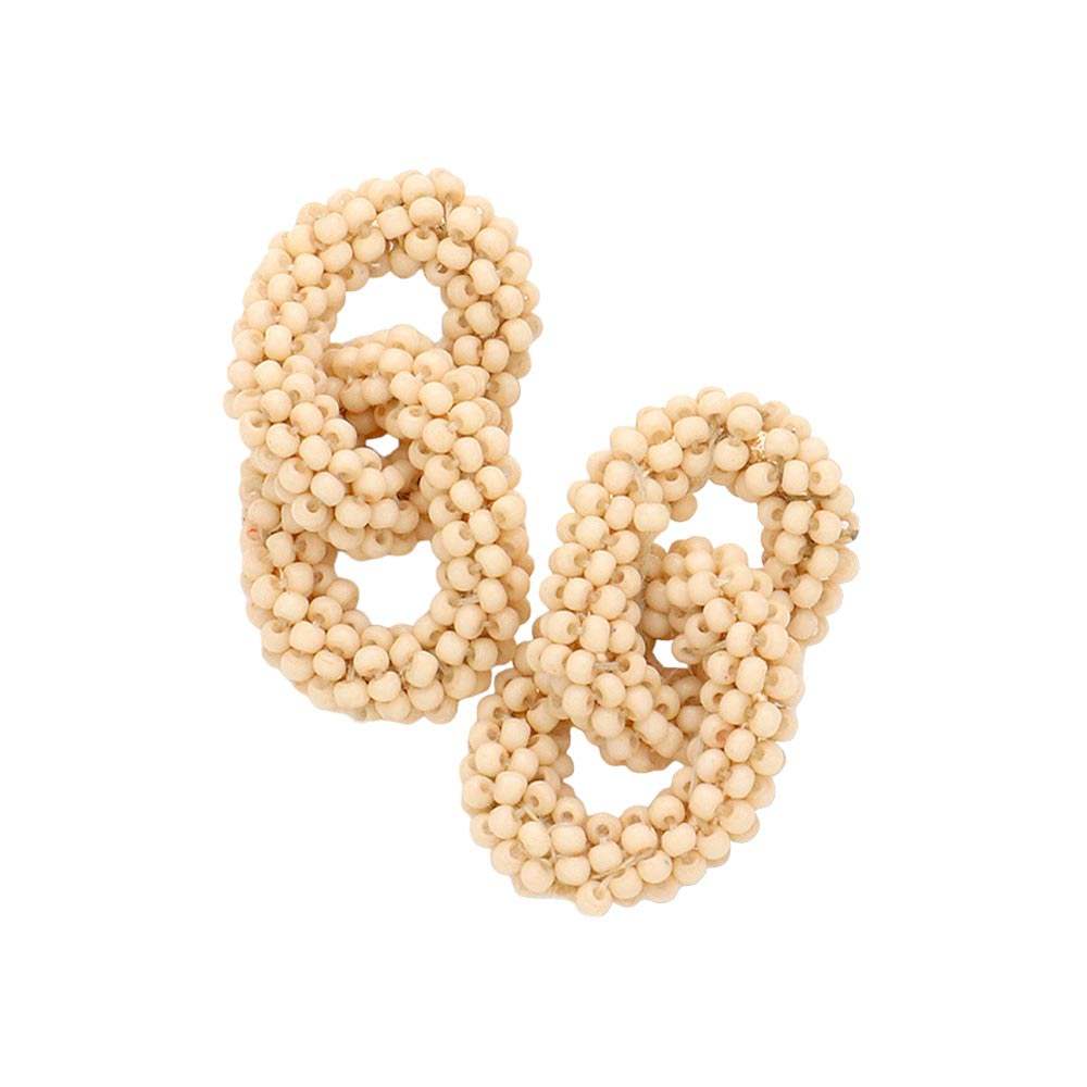 Seed Beaded Double Open Circle Link Dangle Earrings - Madeline Love - Flyclothing LLC