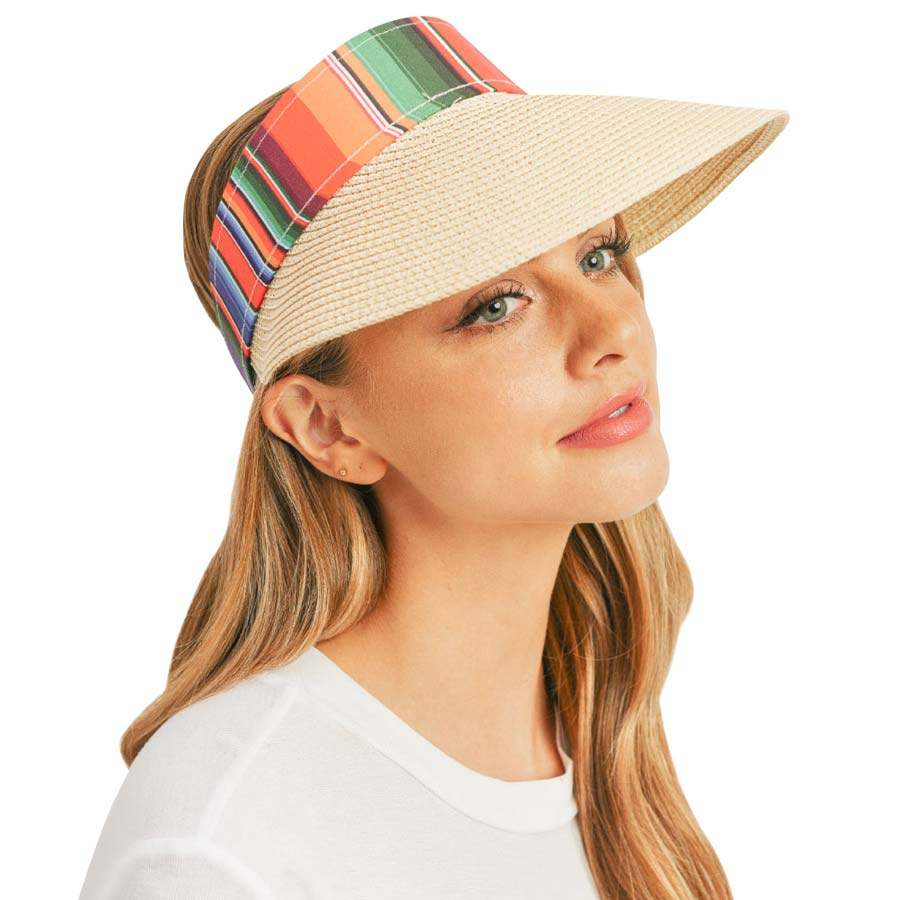 Serape Straw Visor Sun Hat - Madeline Love - Flyclothing LLC