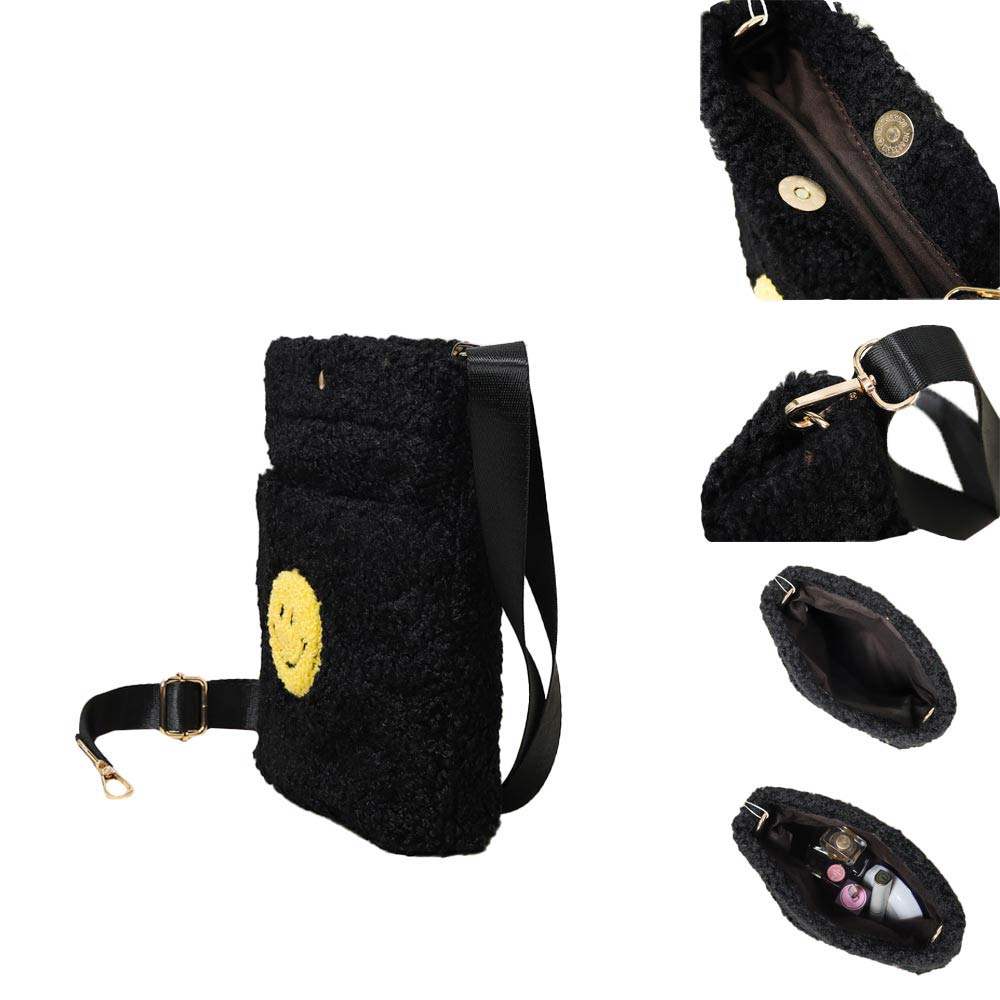 Smile Pointed Sherpa Rectangle Crossbody Bag - Madeline Love - Flyclothing LLC
