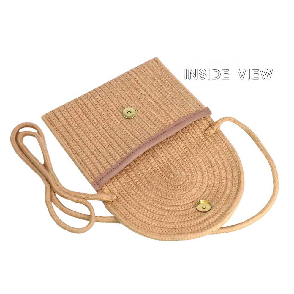 Solid Color With Pearl Button Straw Micro Crossbody Bag - Madeline Love - Flyclothing LLC
