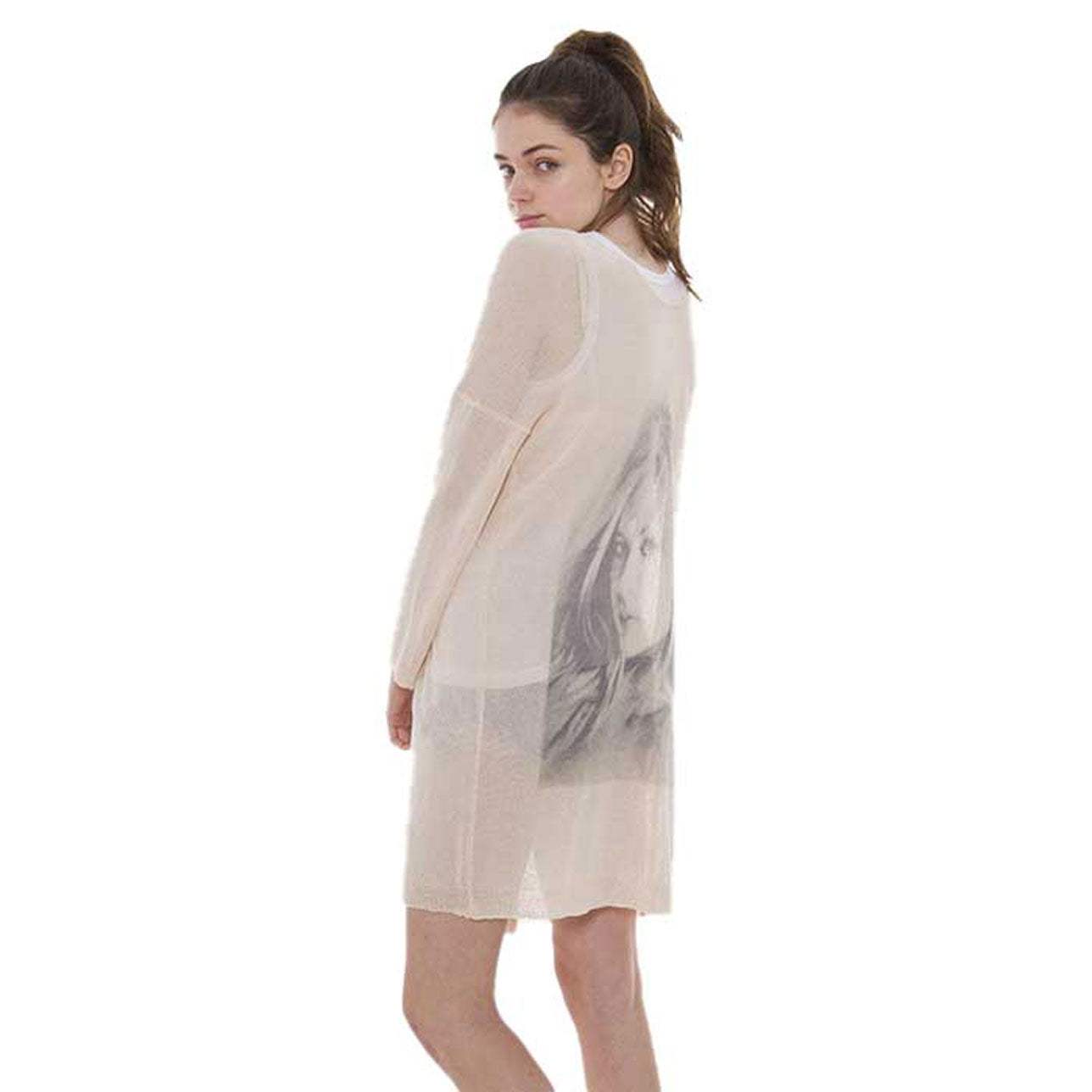 Solid Portrait Print on Back Cardigan - Madeline Love - Flyclothing LLC
