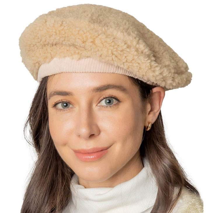 Solid Sherpa Beret Hat - Madeline Love - Flyclothing LLC