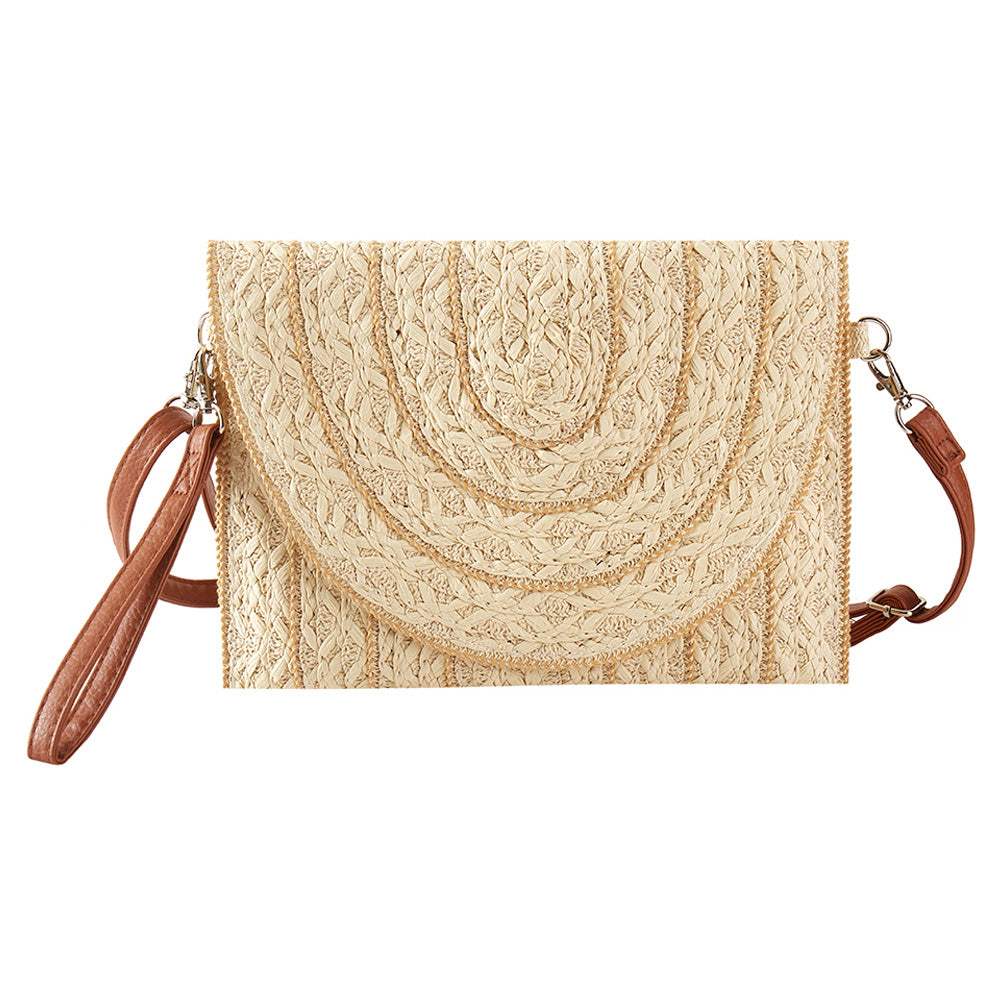 Stitch Detailed Straw Crossbody Bag - Madeline Love - Flyclothing LLC