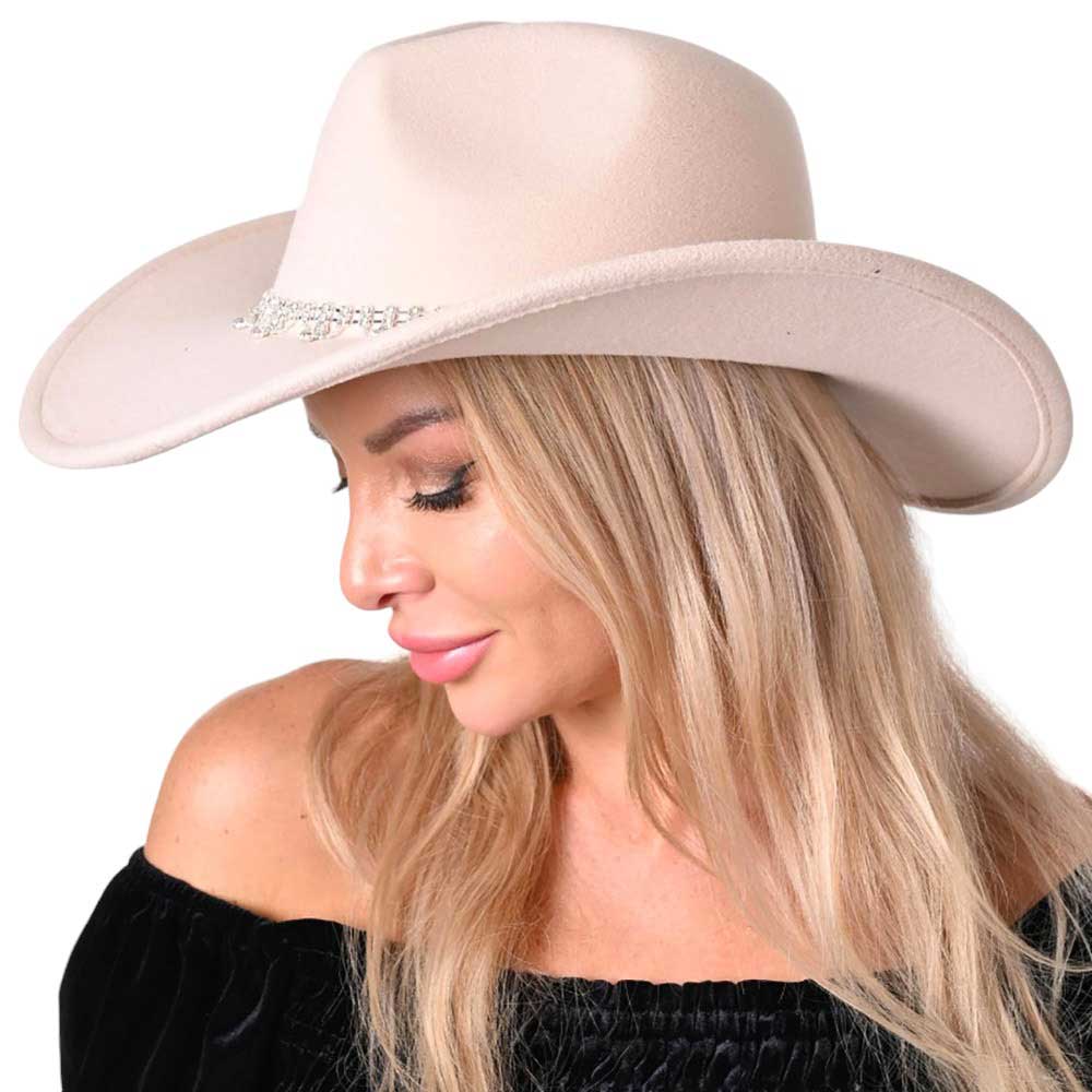 Stone Embellished Band Pointed Solid Fedora Panama Hat - Madeline Love - Flyclothing LLC