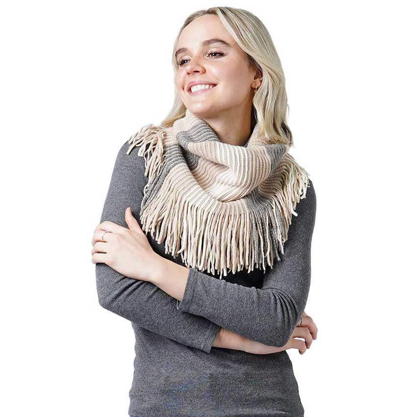 Stripe Knit Tube Scarf With Tassel - Madeline Love - Flyclothing LLC