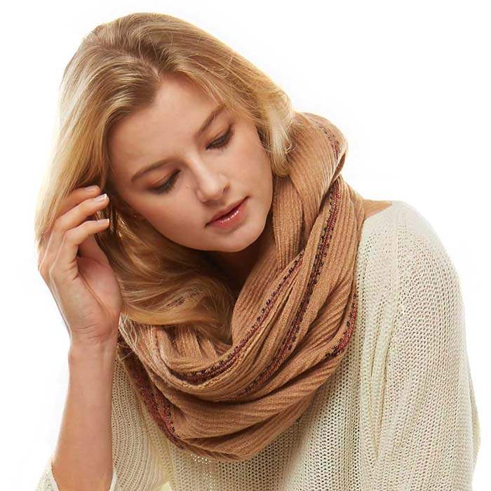Stripe Textured Boucle Infinity Scarf - Madeline Love - Flyclothing LLC