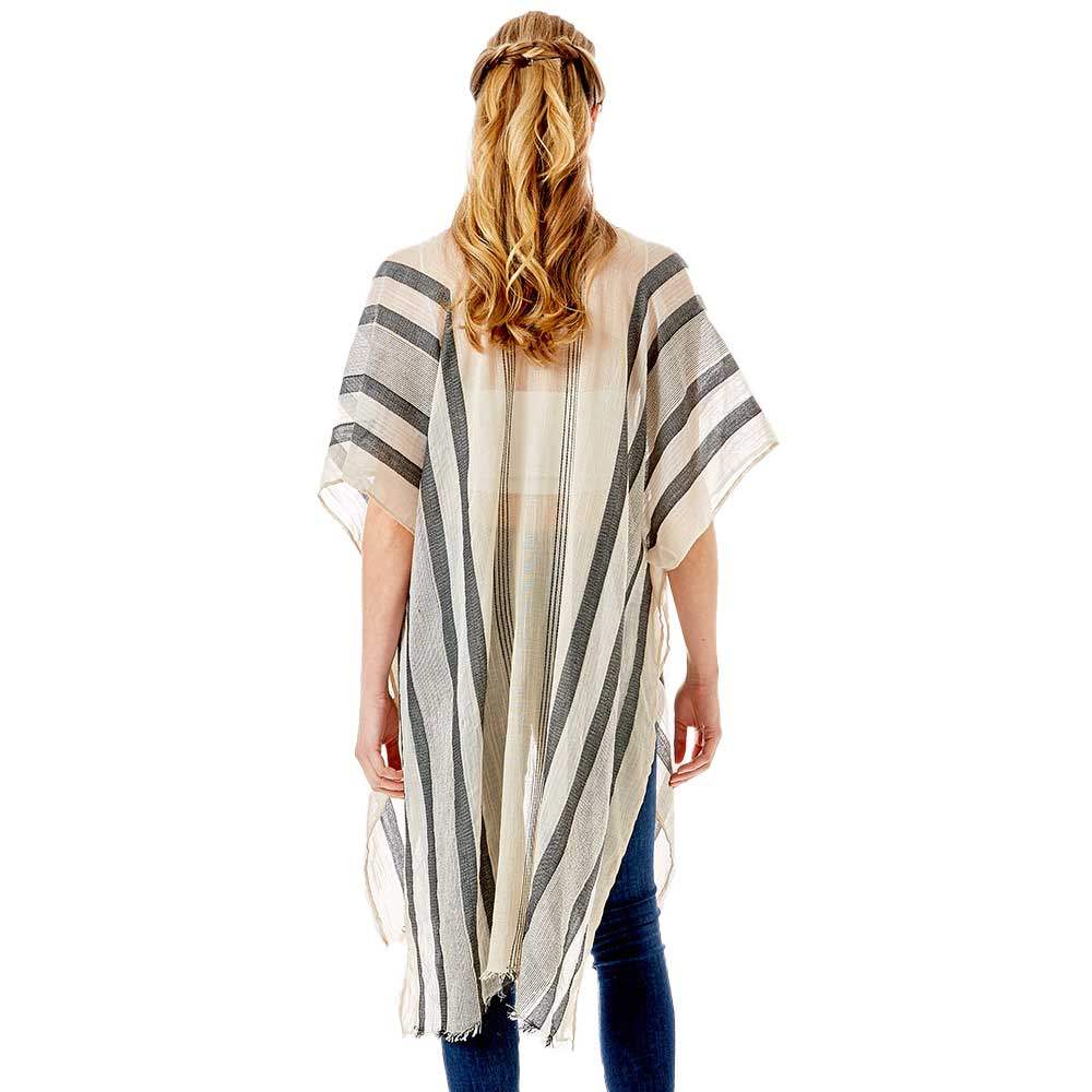 Striped Lurex Cover Up Poncho Kimono Poncho - Madeline Love - Flyclothing LLC