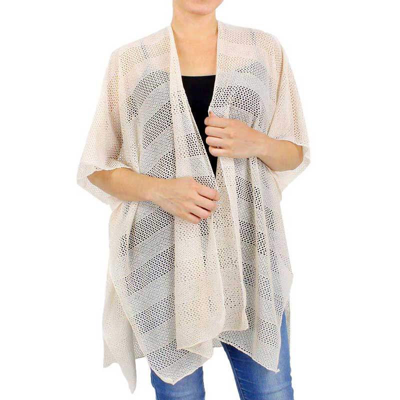 Striped Net Cover Up Kimono Poncho - Madeline Love - Flyclothing LLC