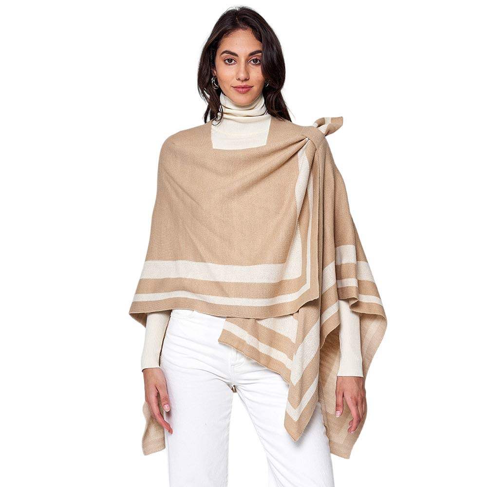 Striped Shoulder Strap Ruana Poncho - Madeline Love - Flyclothing LLC