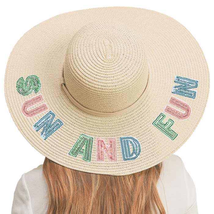 Sun And Fun Sequin Message Straw Panama Sun Hat - Madeline Love - Flyclothing LLC