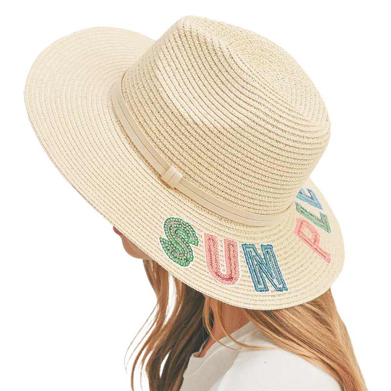 Sun Please Sequin Message Straw Panama Sun Hat - Madeline Love - Flyclothing LLC