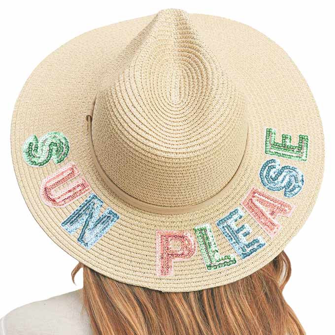 Sun Please Sequin Message Straw Panama Sun Hat - Madeline Love - Flyclothing LLC