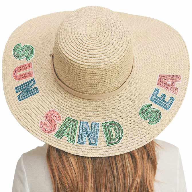 Sun Sand Sea Sequin Message Straw Panama Sun Hat - Madeline Love - Flyclothing LLC