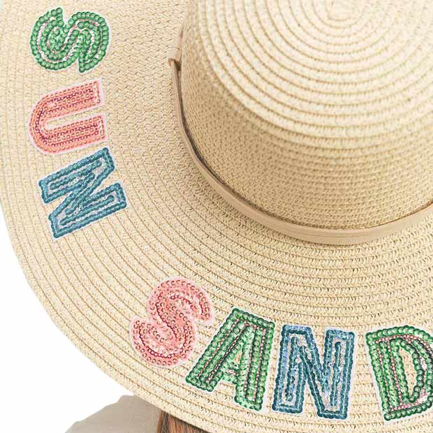 Sun Sand Sea Sequin Message Straw Panama Sun Hat - Madeline Love - Flyclothing LLC