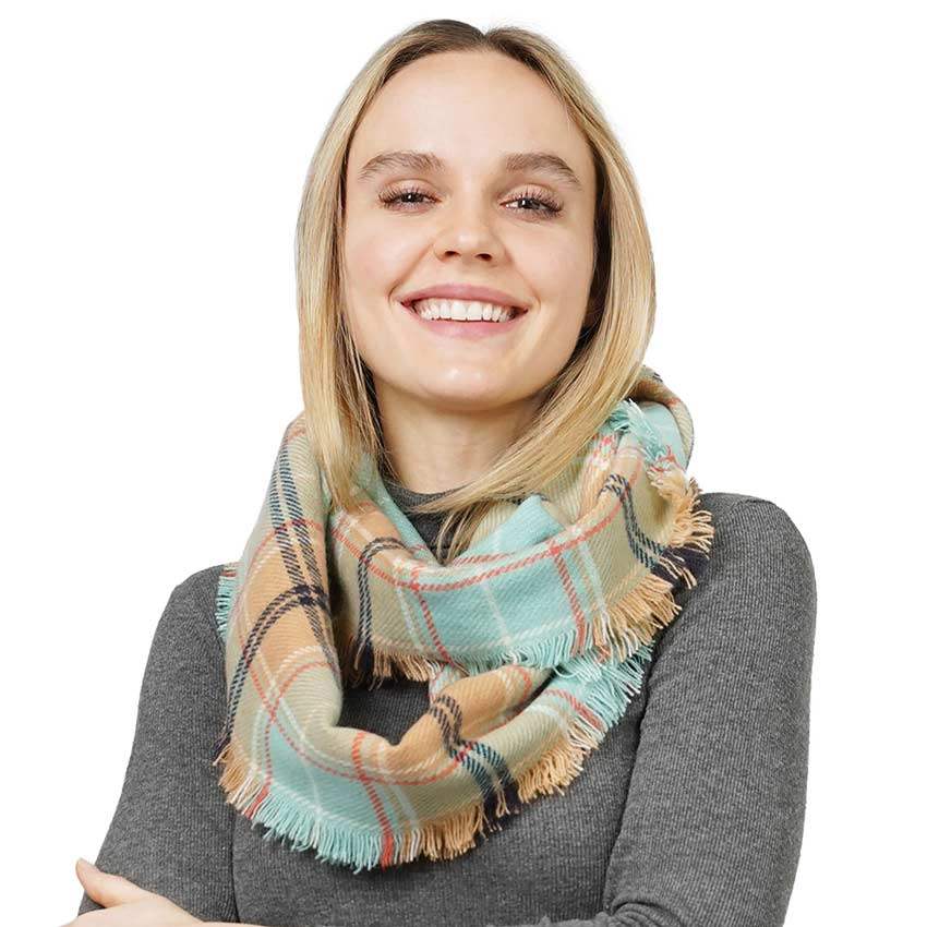 Trendy Plaid Check Patterned Infinity Scarf - Madeline Love - Flyclothing LLC