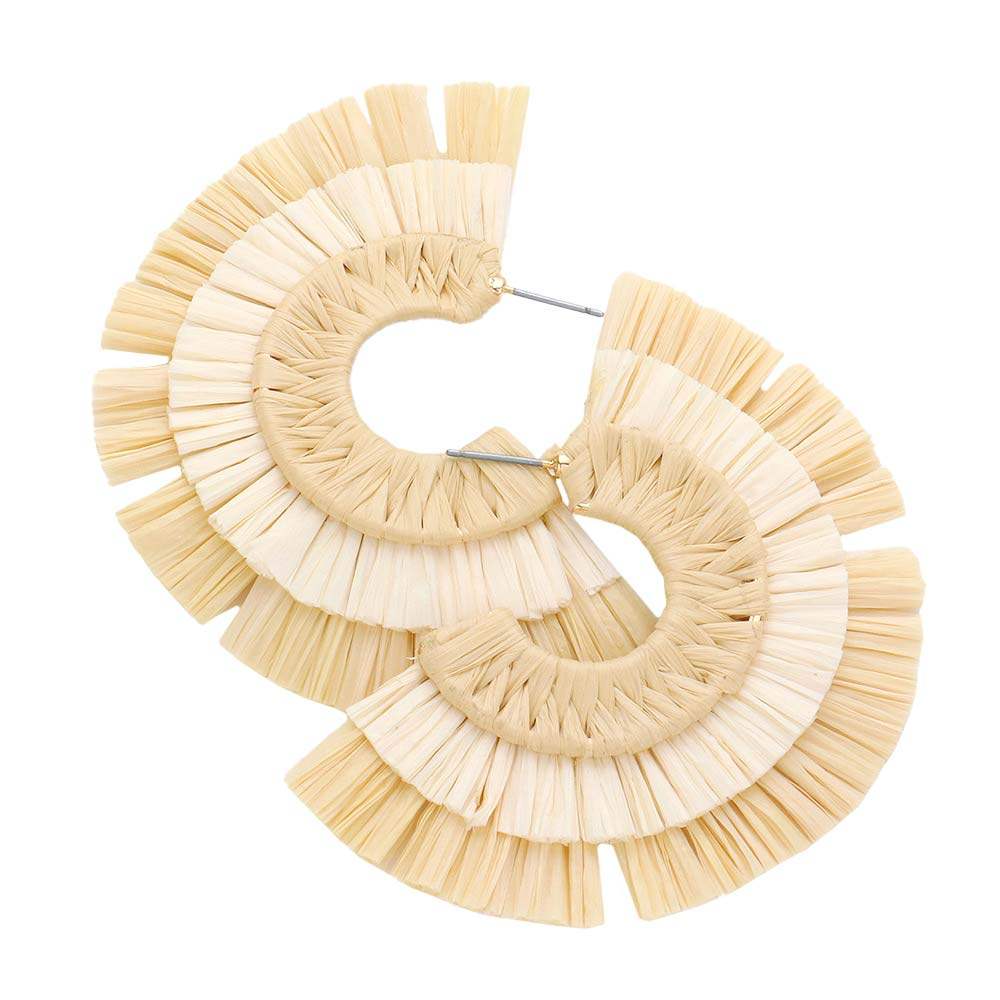 Two Tone Raffia Half Round Earrings - Madeline Love - Flyclothing LLC