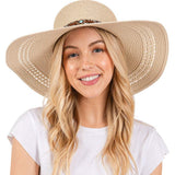 Wide Brim Straw Sun Hat with Evil Eye and Multi Design Band - Madeline Love - Flyclothing LLC