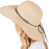 Wide Brim Straw Sun Hat with Evil Eye and Multi Design Band - Madeline Love - Flyclothing LLC