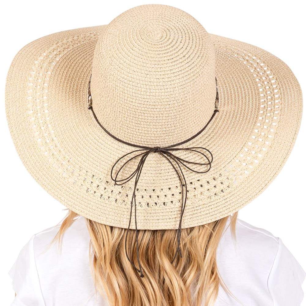 Wide Brim Straw Sun Hat with Evil Eye and Multi Design Band - Madeline Love - Flyclothing LLC