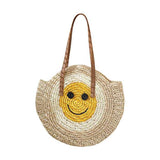 Smile Pointed Color Block Straw Round Shoulder Bag - Madeline Love - Flyclothing LLC